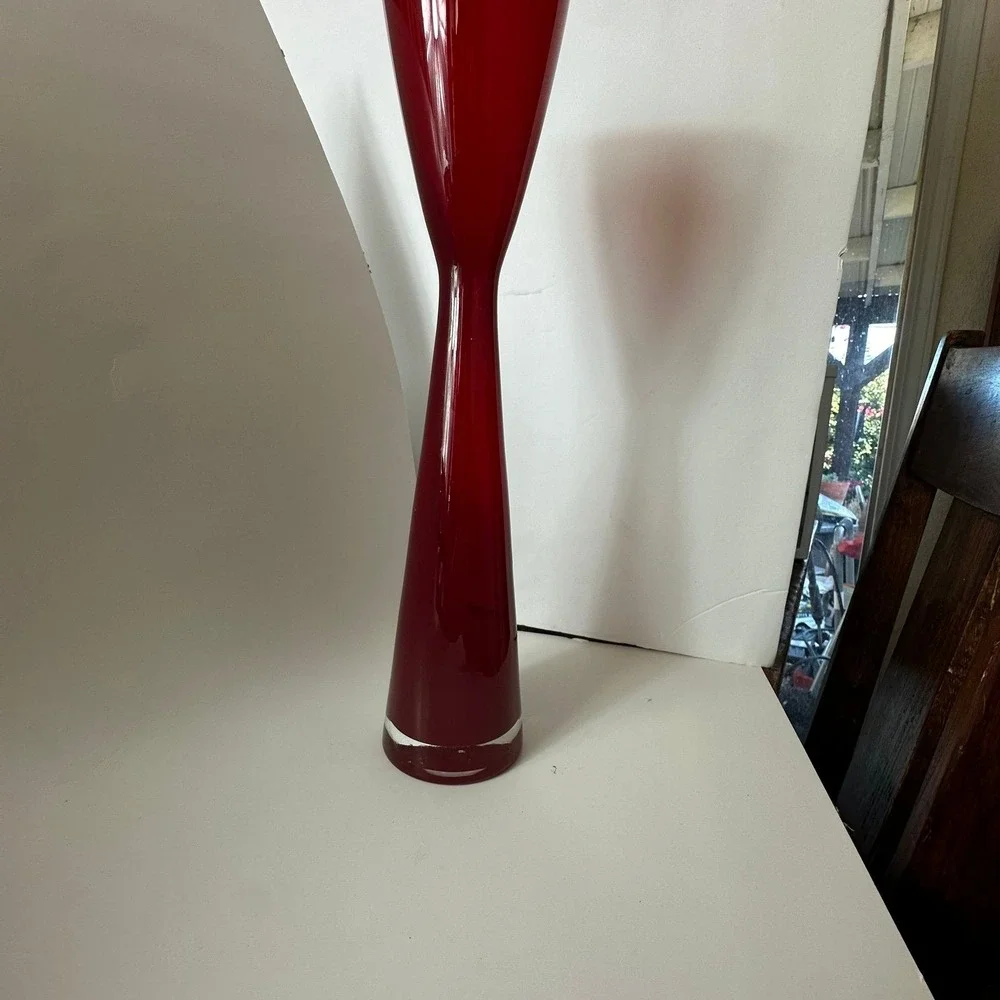Mid Century Scandinavian Red Glass Vase tall‎ elegant